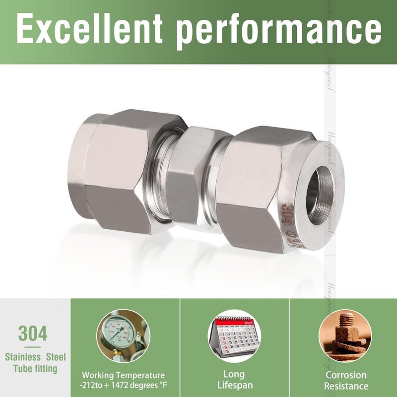 Horiznext 3/8 inch Stainless Steel 304 Compression Fitting for tube, connect air line brass pipe, adapt copper brake hose water fuel system (1 pc) - Image 3